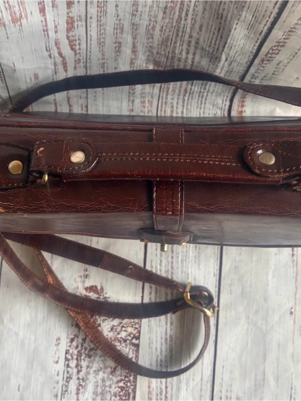 MODA Italian Vintage Brown Leather Crossbody Satchel